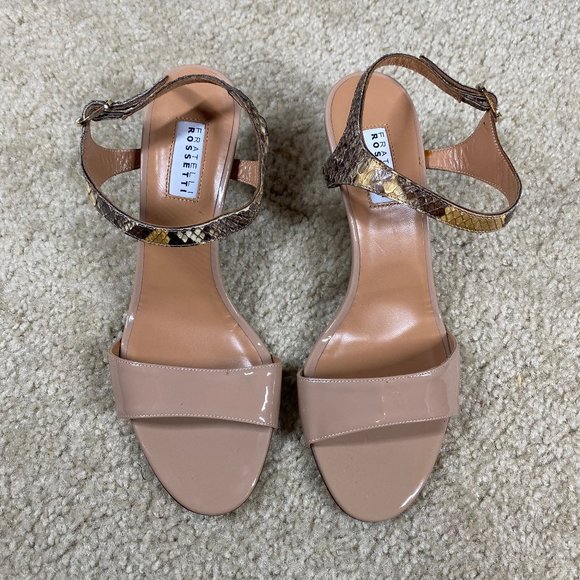 Fratelli Rossetti Tan Sandal Heels Snake Strap 7.5 - Picture 3 of 14